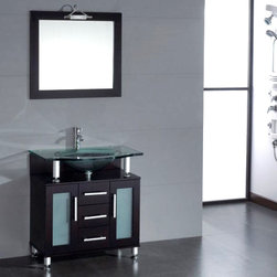 Contemporary 32 inch Glass Single Basin Sink Vanity Set - Bathroom Vanities And Sink Consoles