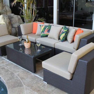 Contempo 6 Piece Outdoor Armless Conversation Set in Dark Brown Wicker