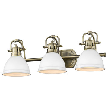 Duncan 3-Light Bath Vanity, Aged Brass With Matte White Shades