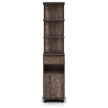 Furniture of America Karin Wood 4-Shelf TV Tower in Reclaimed Oak