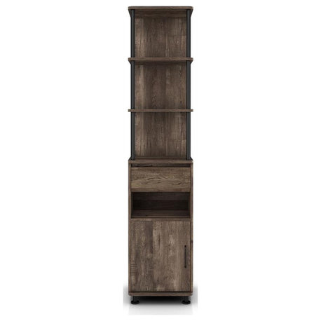 Furniture of America Karin Wood 4-Shelf TV Tower in Reclaimed Oak