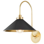 Hudson Valley Lighting - Clivedon 1 Light Sconce, Aged Brass - This classic metal shade design feels special with fresh finish combinations and  sleek, heritage-inspired details. The contrastiing Aged Brass accents and modern gooseneck arm allow the pendants and sconce an updated, yet classic feel.  The tapered shade over a five-light candelabra give the chandelier new traditional appeal. Each fixture features an Aged Brass or Polished Nickel shade that is metal on the inside and painted Off-White, Distressed Brass or Bird Blue on the outside. Part of our Mark D. Sikes collection.