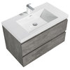 Alma-Pre Wall Mount Vanity With White Sink, Cement Crey, 36"