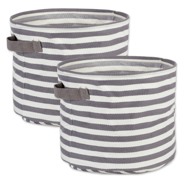 Herringbone Woven Cotton Laundry Bin Gray Round Medium 12"x12"x9.5", S
