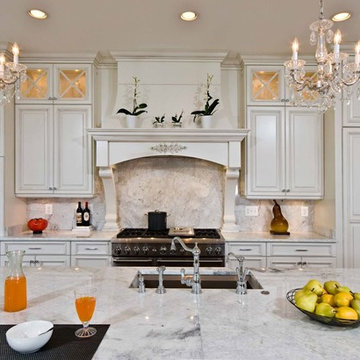 Traditional, Elegant Kitchen Uses Exotic Stone, Leaded Glass and More