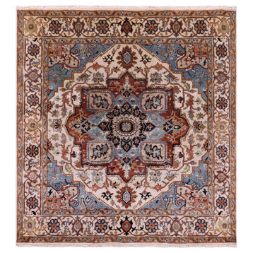 6' Square Heriz Serapi Handmade Wool Rug - Q21096