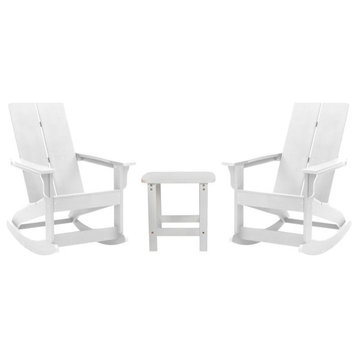 Finn Set of 2 Outdoor Rocking Adirondack Chairs With Side Table, White