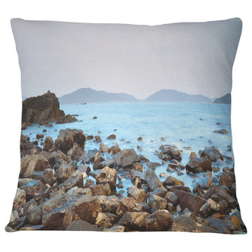 Stones on Shore of Port Shelter HK Seashore Throw Pillow, 16"x16"