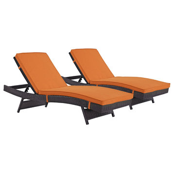 Convene Chaise Outdoor Upholstered Fabric Set of 2, Espresso Orange