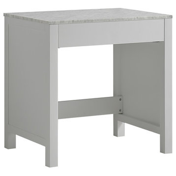 Jacques 30" Single Make-Up Table, White Carrera Marble Top, White