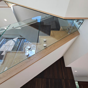 Project #129 | Modern White Oak Staircase with Slanted Risers
