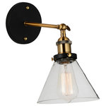 CWI Lighting - CWI Lighting 9735W7-1-101 Eustis 1 Light Wall Sconce With Black and Gold Brass - CWI Lighting 9735W7-1-101 Eustis 1 Light Wall Sconce With Black and Gold Brass Finish. Collection: Eustis. Finish: Black and Gold Brass. Dimension(in): 11(H) x 7(W) x 12(L) x 7(Ext). Bulb: (1)60W E26 Medium Base(Not Included). Shade Color: Clear. Shade Material: Glass . Max Height(in): 12. Hanging Method/Wire Length: Comes With 6" of wire. CRI: 80. Voltage: 120. Certifications: ETL.