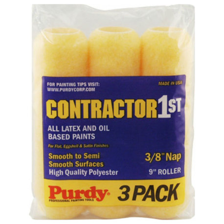 Purdy® 14D867000 Contractor 1st™ Roller Cover, 9", 3/8" Nap, 1-1/2" Core, 3-Pack