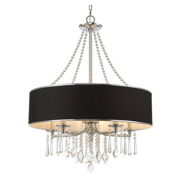 Transitional Crystal Chandeliers, Chrome 5 Branch Chandelier With Black Shaders