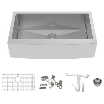 Transolid Diamond 35.9"x22" Single Bowl Farmhouse Sink Kit in Stainless Steel