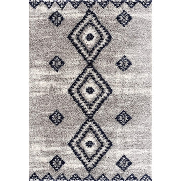 5' X 8' Gray And Navy Boho Chic Area Rug