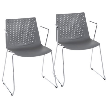 Lumisource Matcha Chair, Chrome and Gray, Set of 2