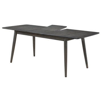 Retro Modern Dining Table, Hardwood Construction With Butterfly Leaf, Dark Grey