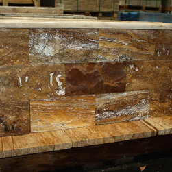 Travertine Firepit with Gold Travertine Splitface Layers - Fire Pits