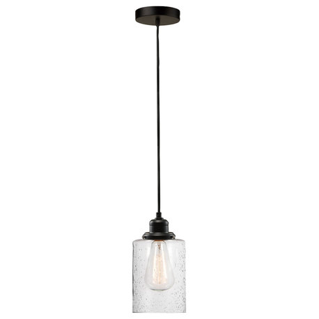 Annecy 1-Light Plug-In/Hardwire Dark Bronze Pendant Light, Seeded Glass Shade