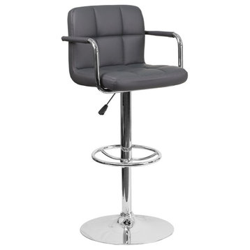 Flash Furniture Faux Leather Quilted Adjustable Bar Stool in Gray