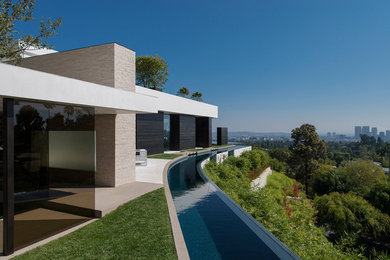 Expansive contemporary sloped full sun formal garden in Los Angeles with a water feature.