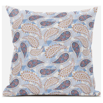 Paisley on Abstract Suede Zippered Pillow With Insert, Pink Light Blue