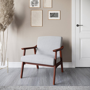 Belleze Accent Chair Living Room Upholstered Armchair, Light Gray