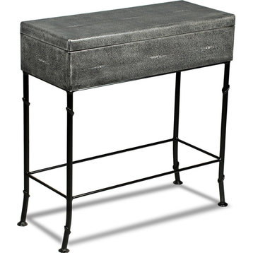 Grey Leather Shagreen Box On Stand - Gray
