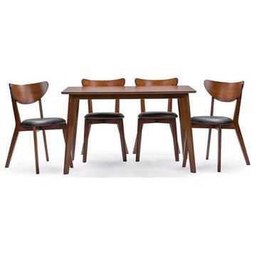 Pemberly Row 5 Piece Dining Set in Walnut and Black