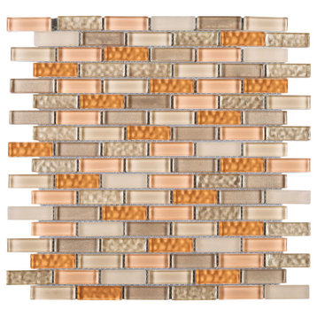 11.75"x12" Jasper Glass Mosaic Tile Sheet, Beige and Orange