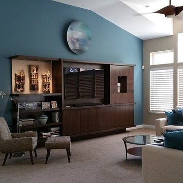 residential home, walnut media center, server table,and dinning table