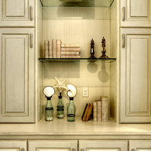 bookshelves in family room