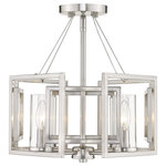 Golden Lighting - Golden Marco 4-Light Ceiling Light in Pewter - Sleek angles and a geometric form make an ultra-modern statement in the Marco collection. The series is offered in multiple finishes that heighten the light airy look. Clear Glass cylinders surround the stately silhouettes of candelabra bulbs. The Marco semi-flush provides ample light and a contemporary flare.Clean geometry is the focus of the contemporary designAvailable in multiple finishesClear Glass cylinders encase steel candles and candelabra bulbsProvides widespread ambient lighting reflecting light off ceiling to soften overall effectLow-profile design that converts from semi-flush to pendantAll mounting hardware included  This light requires 4 , 60W Watt Bulbs (Not Included) UL Certified.