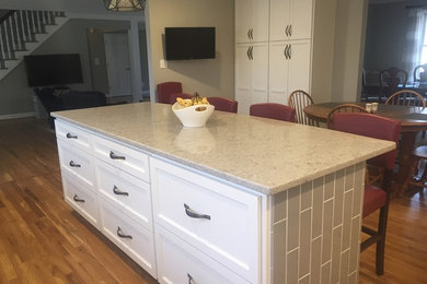 Transitional eat-in kitchen photo in Other with an island