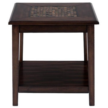 Baroque Brown End Table with Mosaic Tile Inlay