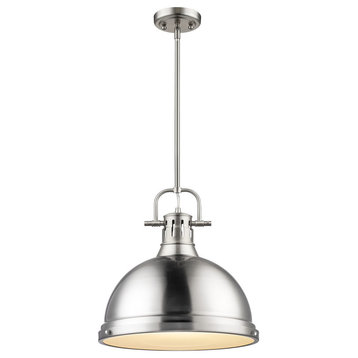 Duncan 1-Light Pendant With Rod, Pewter, Pewter Shade