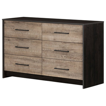 South Shore Londen 6 Drawer Double Dresser in Weathered Oak and Ebony