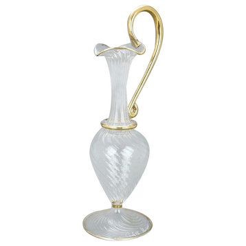 GlassOfVenice Murano Glass Cristallo and Gold Carafe