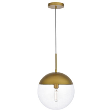 Eclipse 1 Light Pendant, Brass And Clear