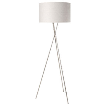 Ambrose 20.0Lx20.0Wx61.8H Silver Metal With Beige Fabric Shade Floor Lamp