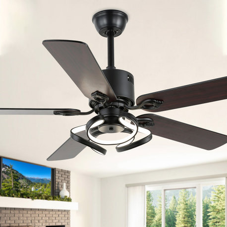 52" Modern Ceiling Fan with 5 Reversible Blades, Remote and LED Light, Black