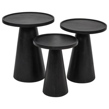 Knox Mid-Century Modern Solid Hardwood Round Accent Tables, 3-Piece Set