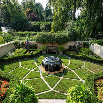 European Statue Garden with Annuals