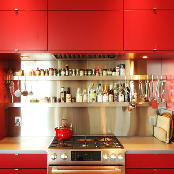 Stainless Steel Backsplash with Integrated Shelves