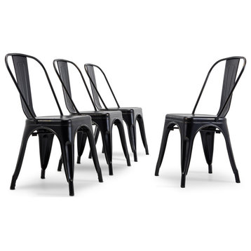 Trattoria Dining Chair, Metal, Stackable, Set of 4, Antique Black