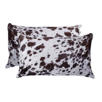 12"x20" Torino Kobe Cowhide Pillows, Set of 2, Salt and Pepper/Chocolate and White