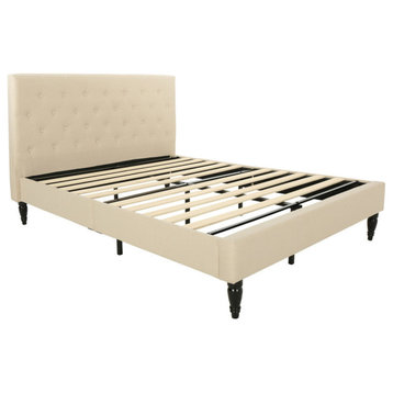 Agnes Fully-Upholstered Low-Profile Queen-Size Platform Bed Frame, Beige