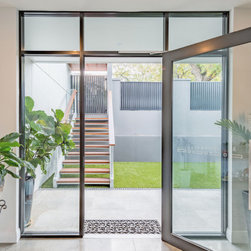 Large Hinged Door with fixed window above and on both sides - Front Doors