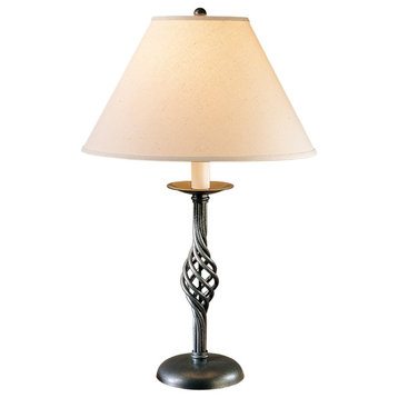 Twist Basket Table Lamp, Natural Iron Finish, Natural Linen Shade